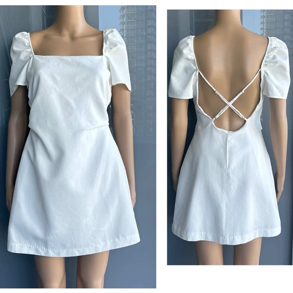 Zara Puff Sleeve White Mini Dress - Picture 2 of 15